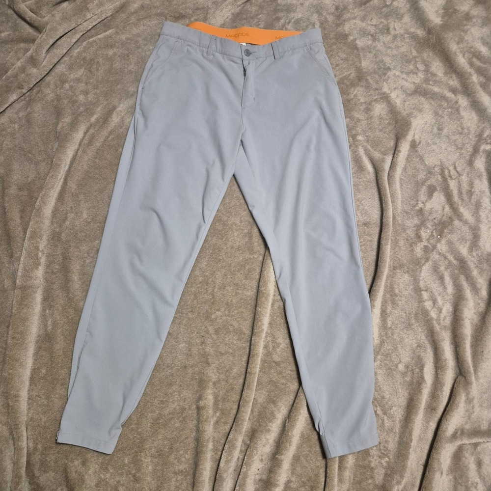 Macade Golf Men 34 Regular Slim Fit Grey Performance Jogger Pants Zipper Cuffs